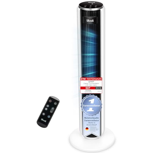 Levoit-Turmventilator mit Fortschrittlichem Schlafmodus-Ventilator leise 12Std Timer 4 Modi 5 Geschwindigkeiten-Automatikbetrieb mit Sensor-Oszillation Tower Fan mit Fernbedienung Weiß 92CM von Levoit