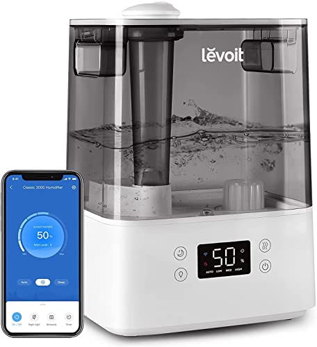 LEVOIT 6L Luftbefeuchter Top-Fill Humidifier Wlan 28dB mit APP & Alexa Steuerung, Auto & Schlafmodus, Ultra Leise 60H Ultraschall Raumluftbefeuchter mit Kinderzimmer Schlafzimmer bis 47m², Grau von Levoit