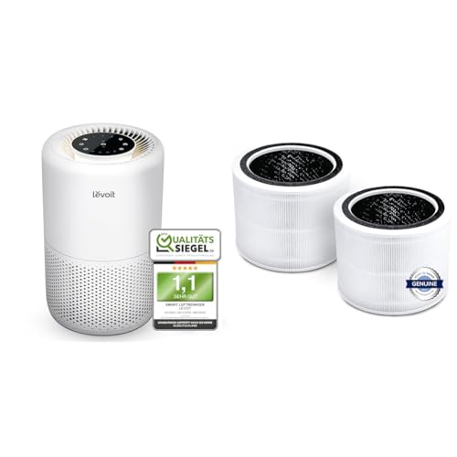 LEVOIT Luftreiniger HEPA Filter für Allergiker & 2Pack Ersatzfilter für Luftreiniger Core 200S, Echter HEPA-filter, Weiß,35㎡ von Levoit