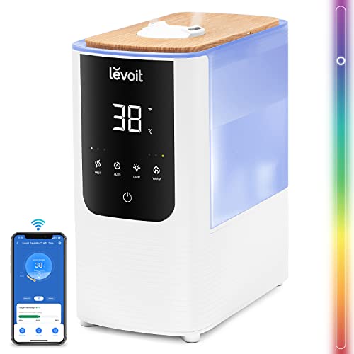 LEVOIT Smart Luftbefeuchter, Warm-/Kalter Nebel max 550 ml/h, 4,5L Humidifier bis 40㎡ 45H, 26dB Aroma Raumbefeuchter mit Nachtlicht für Schlafzimmer Kinderzimmer und Pflanzen, Exklusiv bei Amazon,Weiß von Levoit