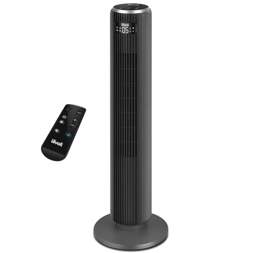 LEVOIT Turmventilator mit Fernbedienung 92 cm, leistungsstarker Lüfter leise 23 dB, 3 Modi, 5 Geschwindigkeiten, Oszillation 90 °, Timer 12 Stunden, LED-Display, klassisch dunkelgrau von Levoit