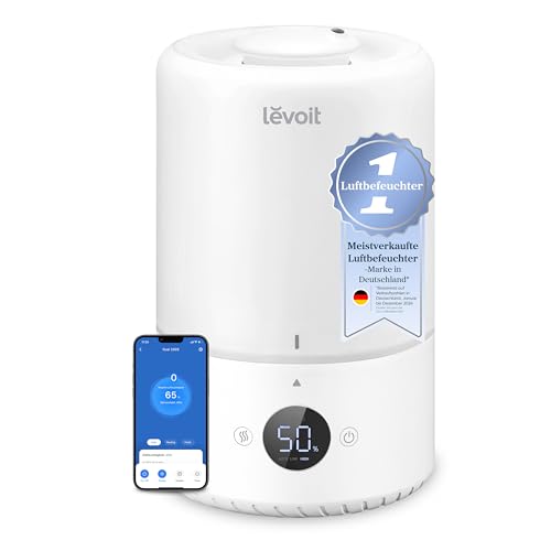 Levoit 19dB lesie Top Fill Luftbefeuchter, 360° Drehdüse, 3L Smart Humidifier, Raumluftbefeuchter, Auto Shut-off, Luftfeuchtigkeit Sensor, Aroma Diffuser für Kinderzimmer Schlafzimmer Pflanzen von Levoit