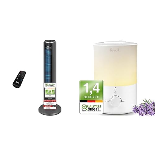 Levoit 23dB Leiser Turmventilator, Ventilator mit Kühlung+Dual 150-3L Luftbefeuchter mit Nachtlicht von Levoit