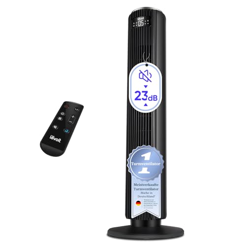 Levoit-Sehr Leiser Turmventilator mit Fortschrittlichem Schlaf und Automodus-5 Geschwindigkeiten 4 Modi 12Std Timer Ventilator-Oszillierende Tower Fan mit Fernbedienung für Schlafzimmer Schwarz 92CM von Levoit