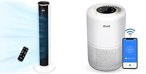 LEVOIT 28dB leiser 7m/s Turmventilator mit Fortschrittlichem Schlafmodus und Fernbedienung + LEVOIT Luftreiniger HEPA Smart Luftreiniger für Allergiker gegen Schimmel Staub Pollen Tierhaare von Levoit