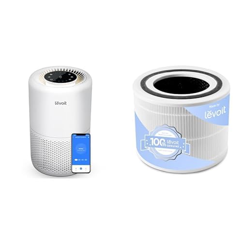 Levoit Core 200S Luftreiniger + Levoit Luftreiniger Standard-Ersatzfilter 3-in-1 HEPA, hocheffiziente Aktivkohle, 1 Packung von Levoit