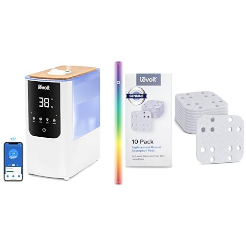 Levoit Smart Luftbefeuchter, Warm-/Kalter Nebel max 550 ml/h + Levoit LUH-MAP-WEU 10 Pack Entkalker Pads für Luftbefeuchter OasisMist 450S & LV 600S von Levoit
