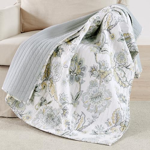 Levtex Home - Ophelia Spa – Überwurf – Blumenmuster – Spa Grau Creme Ocker – Steppdecke (127 x 152,4 cm) und Kissenbezug 127 x 152,4 cm. - Rayon/Baumwolle von Levtex Home