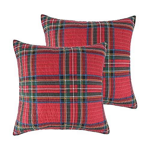 Levtex Home - Spencer Plaid gesteppte Euro-Kissenbezüge (66 x 66 cm) 2er-Set – Rot, Grün, Schwarz von Levtex Home