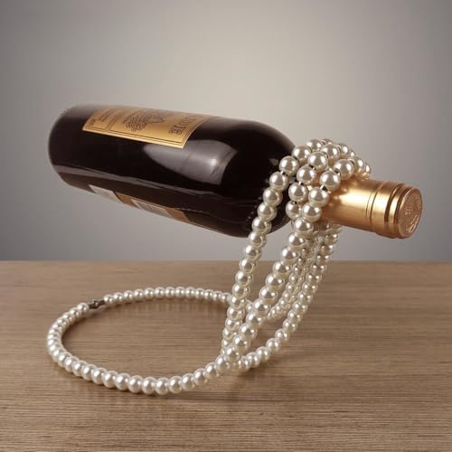Lewey Weinregal mit Perlenkette – hängender Weinhalter, kreativer Wohndekor-Akzent, luxuriöse Tischdekoration (Color : White Pearl Necklace) von Lewey