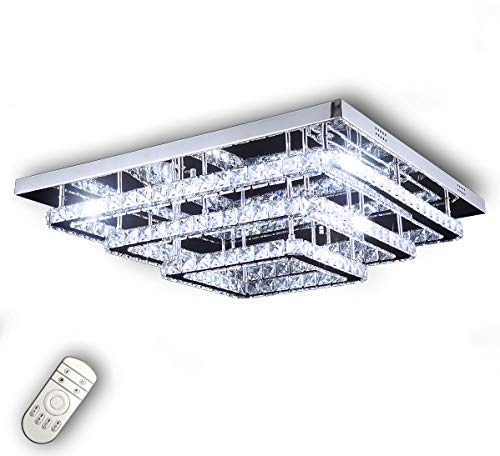 Lewima LED Deckenleuchte »Wattra«, Glas Kristall Luxus XL 60x60cm Deckenlampe 44W, Dimmbar per Fernbedienung, mit Speicherfunktion, Warmweiß/Kaltweiß einstellbar, Silber verspiegelt von Lewima