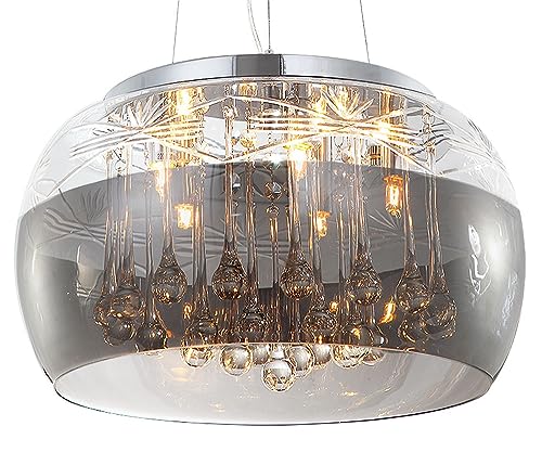 Kristall LED Deckenlampe, Ø40cm Pendelleuchte Deckenleuchte Hängeleuchte,Lüster Kronleuchter Esszimmer, Glas Lampenschirm klassisch Design Modern 5xG9 Fassungen von Lewima