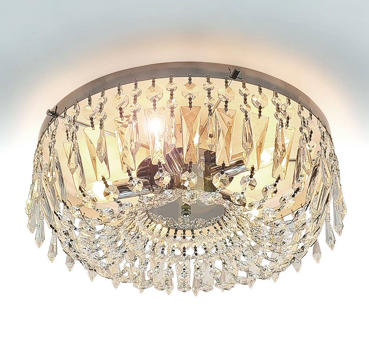 Lewima Deckenleuchte Ø50cm »HA415«, Glas Kristall Deckenlampe Kronleuchter Klassisch 5xE14, Leuchtmittel wechselbar Lichtfarbe und Stärke beliebig, Stras Leuchte für Wohnzimmer, absolute Brillanz! von Lewima