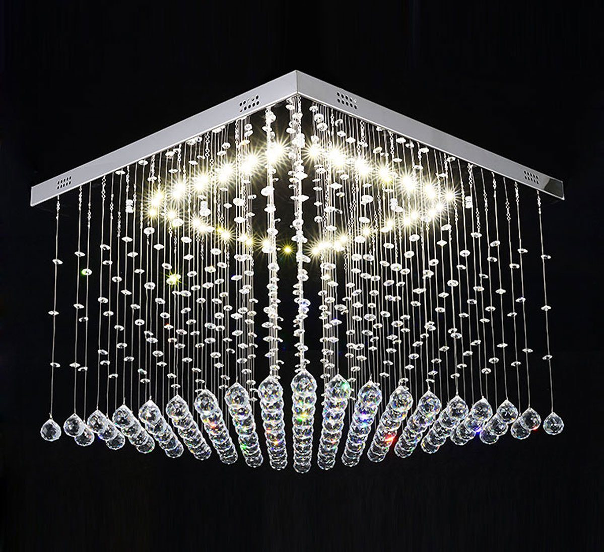 Lewima LED Deckenleuchte XL Deckenlampe Kristall aus Glas 60x60cm 24W, Dimmbar mit Fernbedienung, Warmweiß, Wohnzimmer Würfel Lampe Modell Dadi, Silber von Lewima