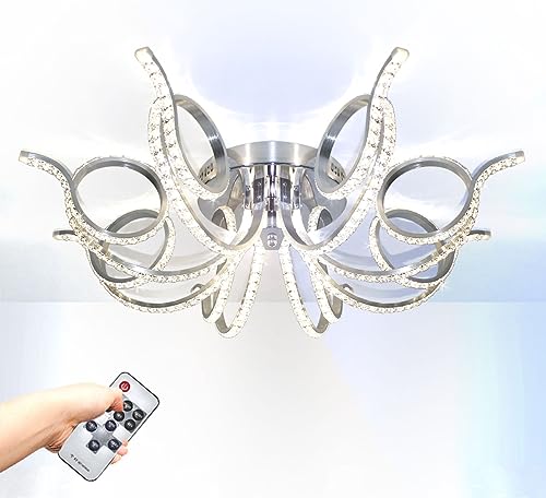 XXL LED Deckenlampe Kristall Dimmbar Deckenleuchte Warmweiß Kaltweis einstellbar Design Lüster 8 Arm Spiral Modern 81cm von Lewima
