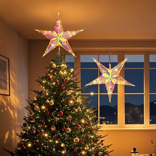 Lewondr 2 Stück Hängend Weihnachtsdeko Aussen Led Stern,33cm Weihnachtsstern Fenster Deko mit 6H Timer-Funktion, 8 Lichtmodi & USB Betriebene Beleuchtete Baumkrone für innen und außen,Warmes Licht Lewondr 2 Stück Hängend Weihnachtsdeko Aussen Led Stern,33cm Weihnachtsstern Fenster Deko mit 6H Timer-Funktion, 8 Lichtmodi & USB Betriebene Beleuchtete Baumkrone für innen und außen,Warmes Licht von Lewondr
