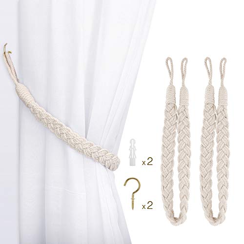 Lewondr Curtain Rope Buckle, 2 Stück Baumwolle Strickknoten Geflochtene Window Curtain Raffhalter Dekorative Vorhänge Holdback für Wohnzimmer, Schlafzimmer, Cafe - Beige von Lewondr