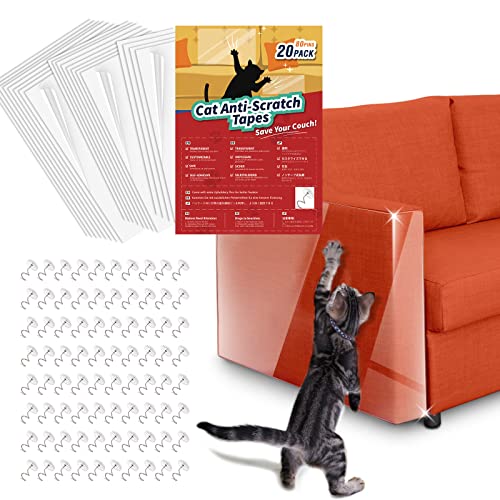 Lewondr Kratzschutz Sofa Katze, 20 Stück Transparent Kratzschutz Katze Klebefolien mit 80 Schrauben, Anti Kratz Folie für Katzen für Sofa Tür Möbel Wand, (4) 43 * 15cm + (8) 43 * 23cm + (8) 43 * 30cm von Lewondr