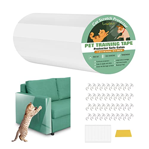 Lewondr Kratzschutz Sofa Katze, 30 × 300 cm Katzen Kratzfolie Sofa, Katze Kratzschutz Schutzmöbel mit 40 Schrauben & 40 Nano-Aufkleber für Möbel, Couch, Teppich, Tür, Anti Kratz Folie für Katzen von Lewondr