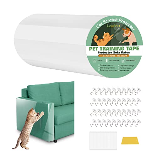 Lewondr Kratzschutz Sofa Katze, 30 × 500 cm Katzen Kratzfolie Sofa, Katze Kratzschutz Schutzmöbel mit 40 Schrauben & 40 Nano-Aufkleber für Möbel, Couch, Teppich, Tür, Anti Kratz Folie für Katzen von Lewondr