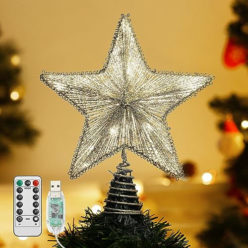 Lewondr Christmas Star Tree Topper, Battery Powered Christmas Tree Star Topper Light with Sequins, Light Up Christmas Tree Top Star for Xmas Tree Christmas Decoration, Silver von Lewondr