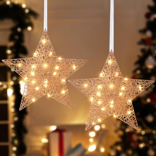 Lewondr LED Weihnachtsdeko Aussen Stern 2 Stück, 20cm Sternform Weihnachtsdeko, Weihnachtsfensterbeleuchtung Hängelampe LED Deko Weihnachtsbeleuchtung Fenster für Innen & Außen, Gold Lewondr LED Weihnachtsdeko Aussen Stern 2 Stück, 20cm Sternform Weihnachtsdeko, Weihnachtsfensterbeleuchtung Hängelampe LED Deko Weihnachtsbeleuchtung Fenster für Innen & Außen, Gold von Lewondr