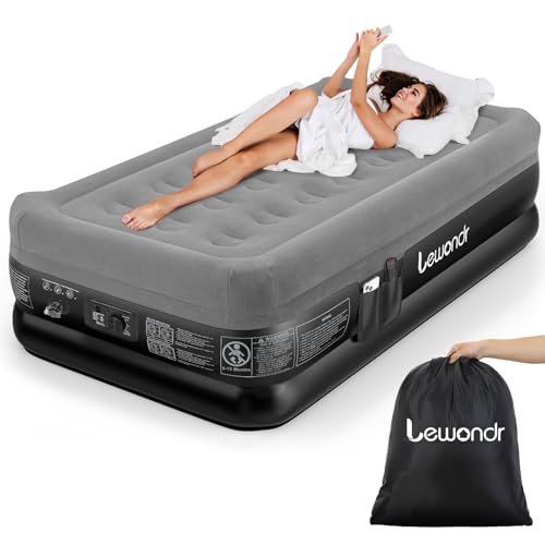Lewondr Luftbett 1 Person mit Eingebauter Pumpe, 191x99x46CM Komfort Aufblasbare Matratze, 2 Min Luftmatratze Selbstaufblasend Luftbett für Camping Haus Gäste Reisen(250kg MAX), Grau von Lewondr