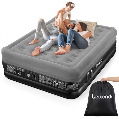 Lewondr Luftbett 2 Personen mit Eingebauter Pumpe, 203x152x46CM Komfort Aufblasbare Matratze, 3 Min Luftmatratze Selbstaufblasend Luftbett für Camping Haus Gäste Reisen(300kg MAX), Grau von Lewondr