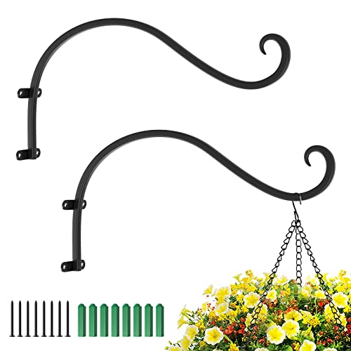 Lewondr Retro Hängekorb Halterung, 2 Stück Minimalistisches Design Blumenampel Haken Eisen Pflanzenhalterung Wandhaken mit Schrauben Hängepflanze für Blumentopf Laterne Garten Außen Deko, Schwarz von Lewondr