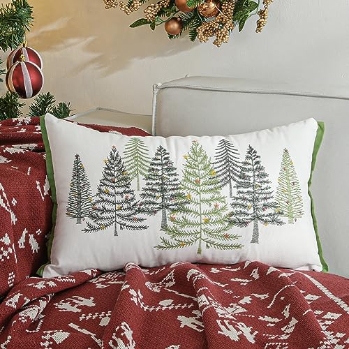 Lewondr Weihnachten Kissenbezug, 1 PCS 12 x 20 Zoll Weihnachtsbaum Stickerei werfen Kissen Hülle Luxus Leinwand Lendenkissen Abdeckung dekorative Kissenbezüge für Bett Home Decor Wohnzimmer von Lewondr