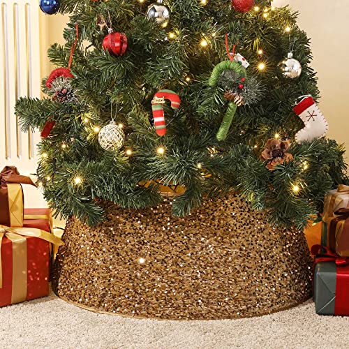 Lewondr Weihnachtsbaum Rock, 26 Zoll Christbaumdecke Deko Baumkragen mit Pailletten, Weihnachtsbaumdecke Faltbarer Weihnachtsbaumkragen für Urlaub Weihnachten Zuhause Party - Gold von Lewondr