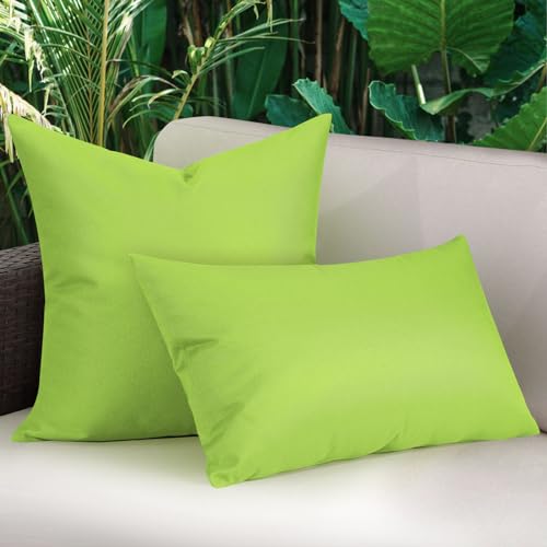 Lewondr wasserdichte Outdoor Kissenbezug, 2 Stück 30x50cm+45x45cm Solide PU-Beschichtung UV-Schutz Garten Kissenbezug für Patio Sofa Couch Balkon, Fluoreszierend Grün von Lewondr