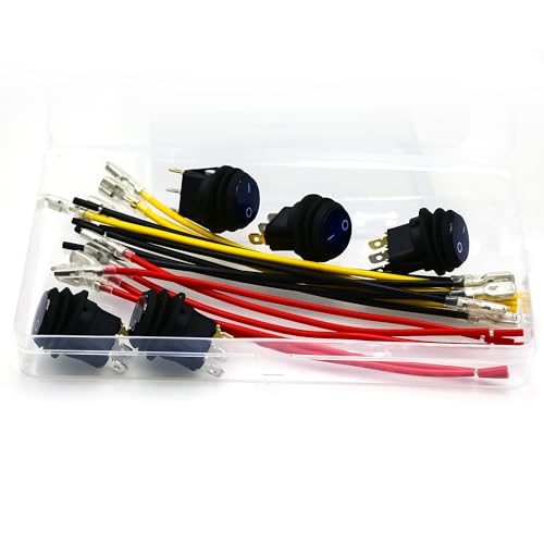 5 Stück 12V 20A wasserdichter runder Vorverkabelt Kippschalter mit LED-licht 3 poliger SPST Schalter mit 15cm vorverdrahtet für Auto von Lewttyer