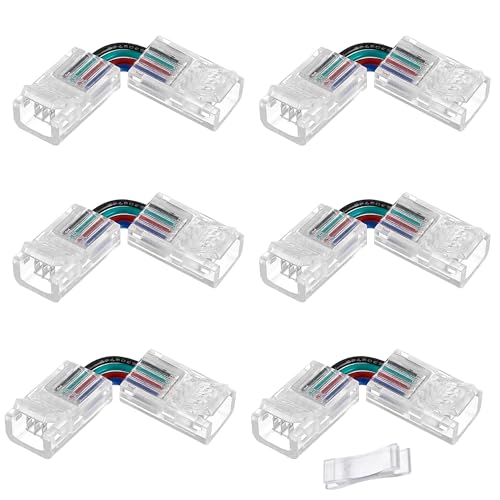 90 Grad Winkel 4 Pin Spur Beleuchtung Steckverbinder 10Mm breit unverdrahtet Gapless Solderless Transparent Verlängerung Draht L Form Led Ecke Steckverbinder (6Pcs) von Lewttyer