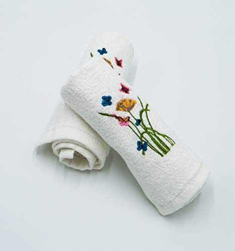 2 Stück bestickte Handtücher mit Blumen und Schmetterlingen von Lex's Linens