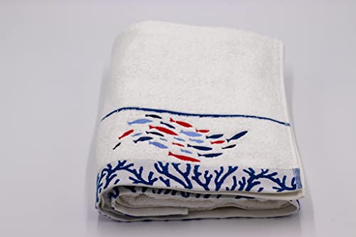 Besticktes Badetuch mit Fisch- und Korallenmotiv von Lex's Linens