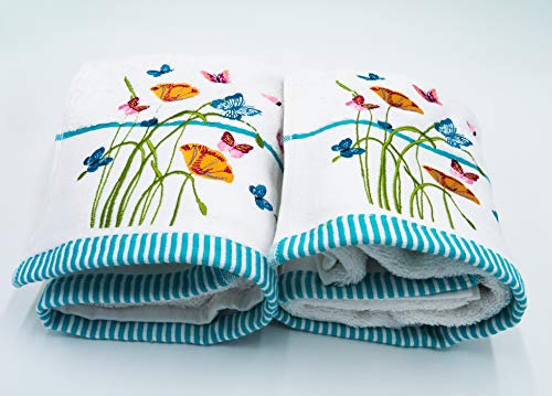 Lex's Linens 2 Badetücher mit Blumen und Schmetterlingen bestickt von Lex's Linens