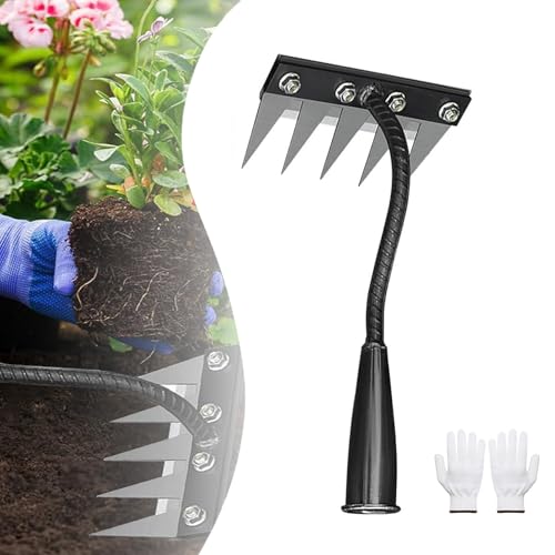 Gartengrubberrechen, Mehrzinken-Gartengrubberrechen Aus Karbonstahl, 2025 Eisen-Unkrautrechen 2.0 for Hofrasen, 5/6/7/8 Zähne Karbonstahl, Hochleistungs-Garten-Hand-Unkrautzieher(5 teeth) von LexTex