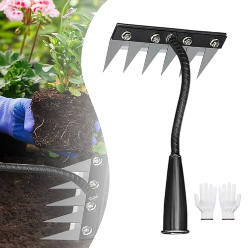 Gartengrubberrechen, Mehrzinken-Gartengrubberrechen Aus Karbonstahl, 2025 Eisen-Unkrautrechen 2.0 for Hofrasen, 5/6/7/8 Zähne Karbonstahl, Hochleistungs-Garten-Hand-Unkrautzieher(6 teeth) von LexTex