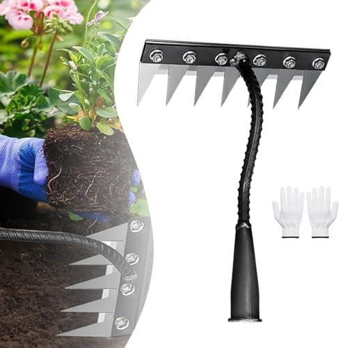 Gartengrubberrechen, Mehrzinken-Gartengrubberrechen Aus Karbonstahl, 2025 Eisen-Unkrautrechen 2.0 for Hofrasen, 5/6/7/8 Zähne Karbonstahl, Hochleistungs-Garten-Hand-Unkrautzieher(7 teeth) von LexTex