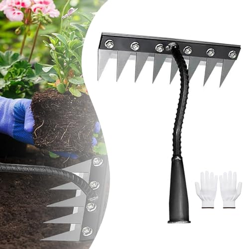 Gartengrubberrechen, Mehrzinken-Gartengrubberrechen Aus Karbonstahl, 2025 Eisen-Unkrautrechen 2.0 for Hofrasen, 5/6/7/8 Zähne Karbonstahl, Hochleistungs-Garten-Hand-Unkrautzieher(8 teeth) von LexTex