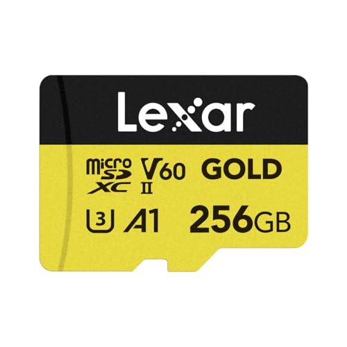 Lexar Gold Micro SD Karte 256GB, microSDXC UHS-II Speicherkarte, V60, U3, A1, C10 microSD-Karte, Bis Zu 280MB/s Lesegeschwindigkeit, für Drohne/Actionkamera/UHS-II Gaming-Gerät (LMSGOLD256G-BNNNG) von Lexar