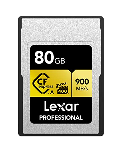 Lexar Professionelle CFexpress Typ A Gold Series Speicherkarte, 80 GB, bis zu 900 MB/s lesen, 8K-Video in Kinoqualität, bewertet VPG 400 (LCAGOLD080G-RNENG) von Lexar