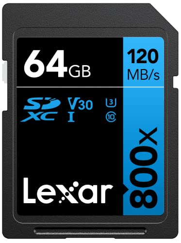 Lexar SDXC High-Performance 64GB 800x UHS-I Blue-Serie, Klasse 10, U3, V30, für 4K Videoaufnahme, hohe Übertragungsgeschwindigkeit, schwarz/blau von Lexar