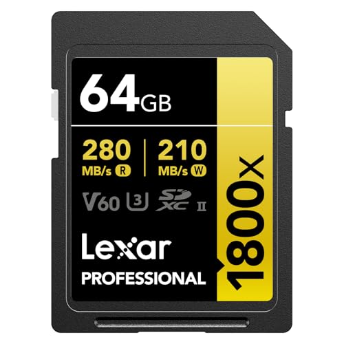 Lexar SDXC Professional 64GB 1800x UHS-II Gold Serie Class 10 U3 V60 für 4K Videoaufzeichnung schwarz von Lexar