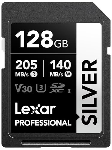 Lexar Silver SD Karte 128GB, UHS-I SDXC Card 205 MB/s Read Speed, 140 MB/s Write Speed, V30, U3, C10, 4K UHD Video, SD Card Memory Card with Lexar Lifetime Data Recovery Lexar Silver SD Karte 128GB, UHS-I SDXC Card 205 MB/s Read Speed, 140 MB/s Write Speed, V30, U3, C10, 4K UHD Video, SD Card Memory Card with Lexar Lifetime Data Recovery von Lexar