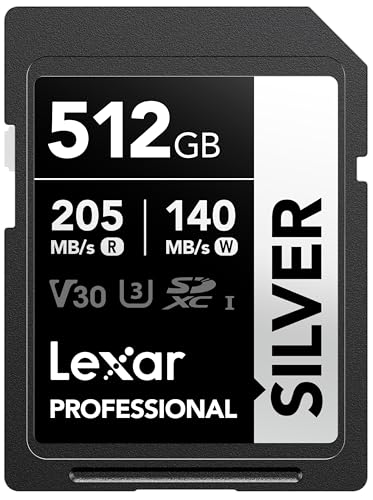 Lexar Silver SD Karte 512GB, UHS-I SDXC Card 205 MB/s Read Speed, 140 MB/s Write Speed, V30, U3, C10, 4K UHD Video, SD Card Memory Card with Lexar Lifetime Data Recovery Lexar Silver SD Karte 512GB, UHS-I SDXC Card 205 MB/s Read Speed, 140 MB/s Write Speed, V30, U3, C10, 4K UHD Video, SD Card Memory Card with Lexar Lifetime Data Recovery von Lexar