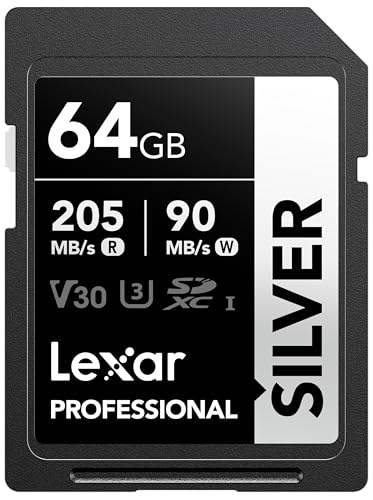 Lexar Silver SD Karte 64GB, UHS-I SDXC Card 205 MB/s Read Speed, 90 MB/s Write Speed, V30, U3, C10, 4K UHD Video, SD Card Memory Card with Lexar Lifetime Data Recovery Lexar Silver SD Karte 64GB, UHS-I SDXC Card 205 MB/s Read Speed, 90 MB/s Write Speed, V30, U3, C10, 4K UHD Video, SD Card Memory Card with Lexar Lifetime Data Recovery von Lexar