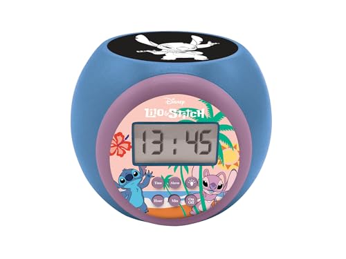 Lexibook, Disney Stitch, Projektionswecker mit Schlummerfunktion und Alarmfunktion, Nachtlicht mit Timer, LCD-Bildschirm, batteriebetrieben, blau, RL977D von Lexibook