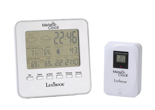 Lexibook, Wetterstation MeteoClock Silver, Wasserdichter Außensensor, Mondphasen-, Alarm- und Schlummerfunktion, Batteriebetrieben, Weiß/Mehrfarbig, SM940 Lexibook, Wetterstation MeteoClock Silver, Wasserdichter Außensensor, Mondphasen-, Alarm- und Schlummerfunktion, Batteriebetrieben, Weiß/Mehrfarbig, SM940 von Lexibook
